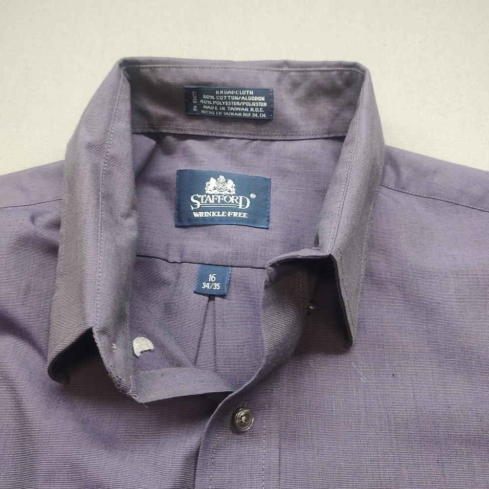 Stafford Men Wrinkle Free Light Purple Long Sleeve Button-up Shirt Size 16 34/35